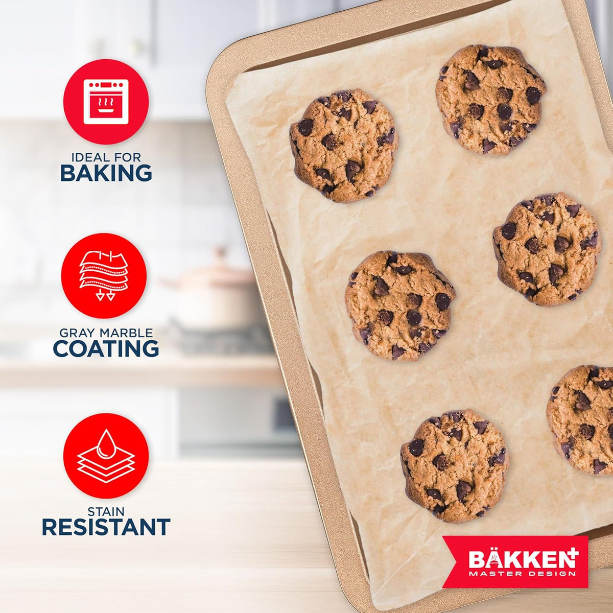 BAKKEN Nonstick Baking Pans - Commercial Grade Carbon Steel Cookie Sheet, 13.18” x 8.66”, Oven Safe to 450°F