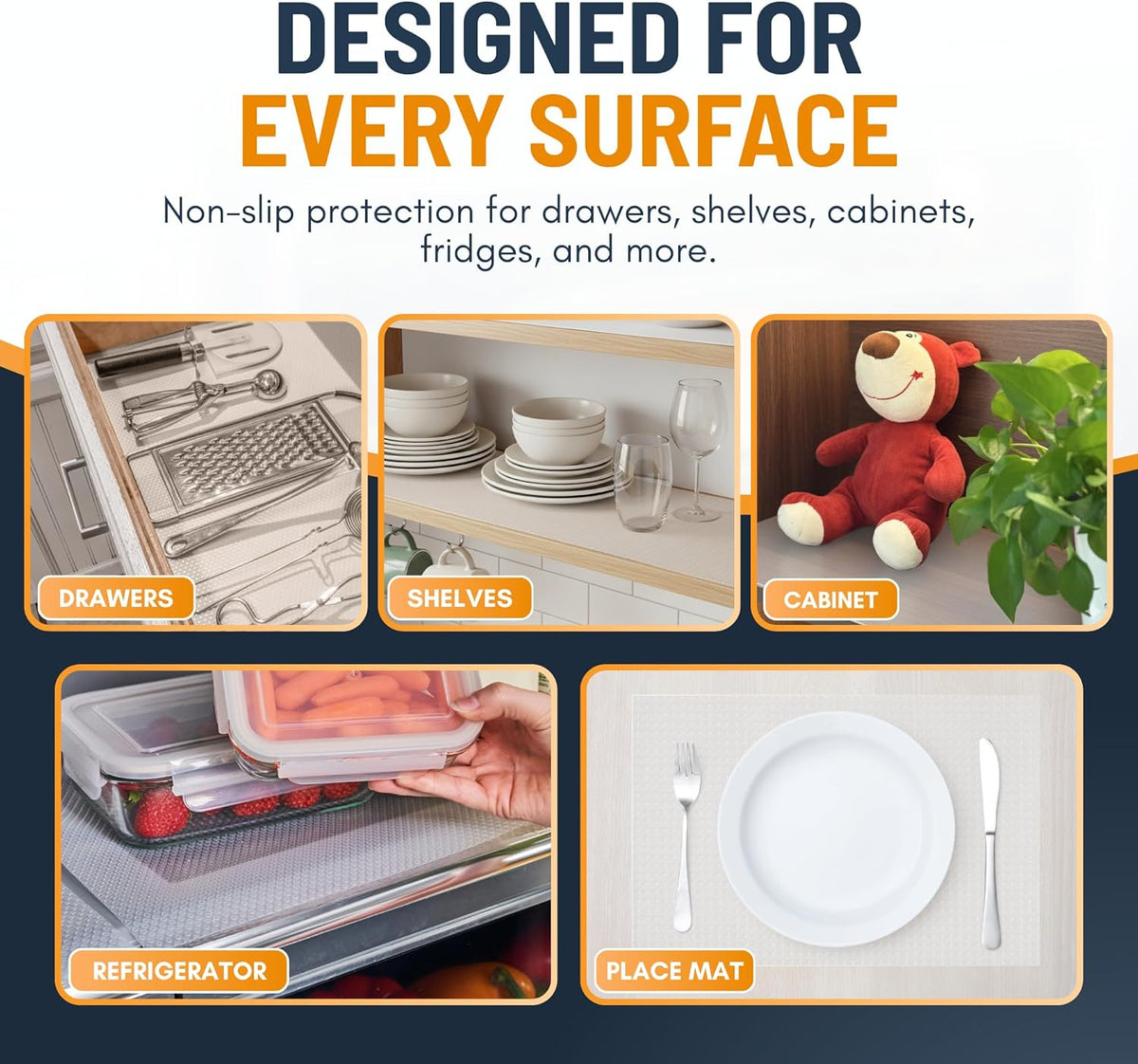 Linda's Essentials Non-Adhesive Shelf Liner - Non-Slip, Easy Clean Kitchen Cabinet Protector | 12 x 120 Inches