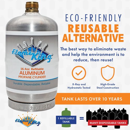 Flame King 1LB Empty Aluminum Propane Cylinder Tank - Corrosion-Resistant and Rust-Free, Great for Camping and Small Appliances