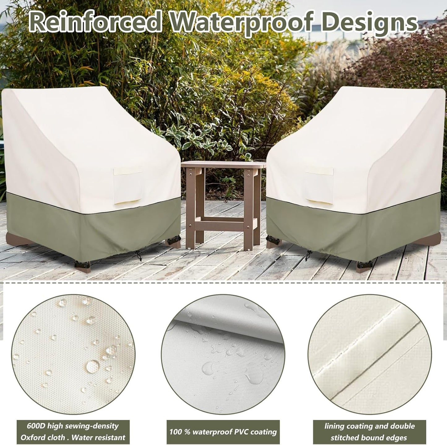 Patio Armor Waterproof Adirondack Chair Cover - Fits Chairs Up to 32W x 35D x 36H Inches | Beige