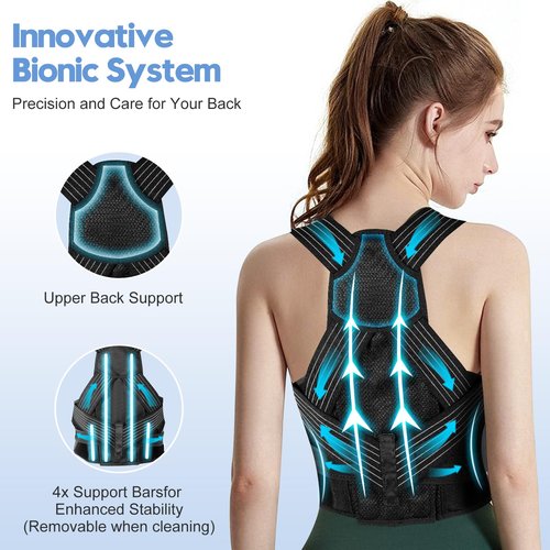 J.COXLOD Posture Corrector for Women and Men with Bionic System, Upgraded Back Brace, Adjustable Full Back Support, Shoulder Straightener, Neck, Upper and Lower Back Pain Relief M-Black-6