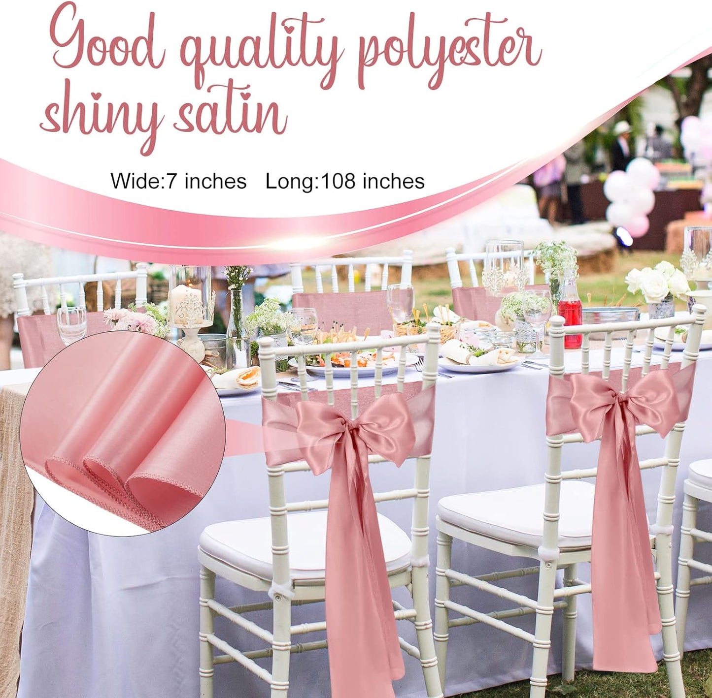 XunYee Satin Chair Sashes - 80 Pack Elegant Bow Ties for Weddings & Events | Rose Gold