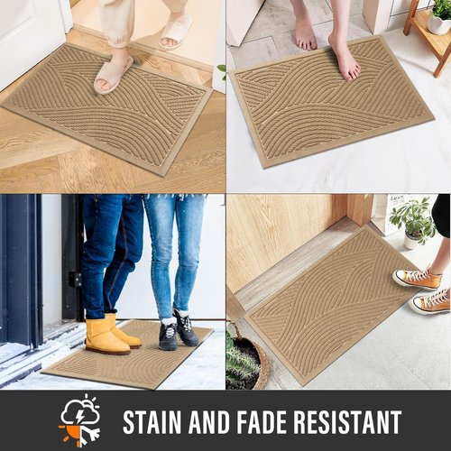 HIYARD Sturdy Front Door Mat - Absorbent, Non-Slip, Stain Resistant | 36x24 Beige Indoor/Outdoor Doormat
