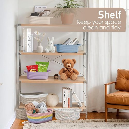JMvicyroam Woven Basket - Small Rope Storage Bin with Handles for Organizing Shelves | 2-Pack Rainbow Design
