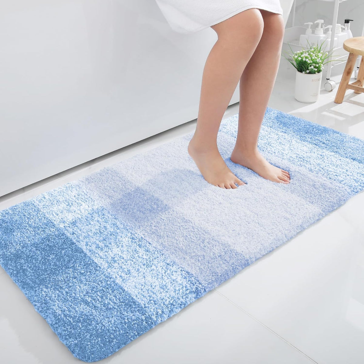 OLANLY Large Bath Rugs - Extra Soft Microfiber Mat 45x27 | Quick-Dry, Washable, Rubber Backing, Light Blue