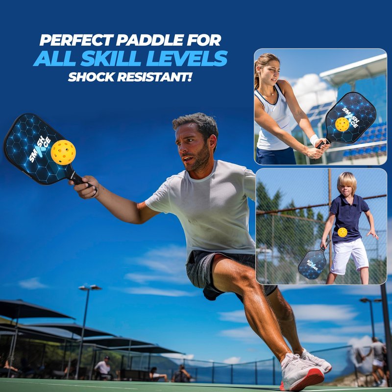 USAPA Approved SmashAce Pickleball Paddles Set Fiberglass Pickle Ball Set Includs Paddles, Balls, Cooling Towels & Portable Carry Bag Perfect Pickleball for Men & Women (Pack of 4 Blue)