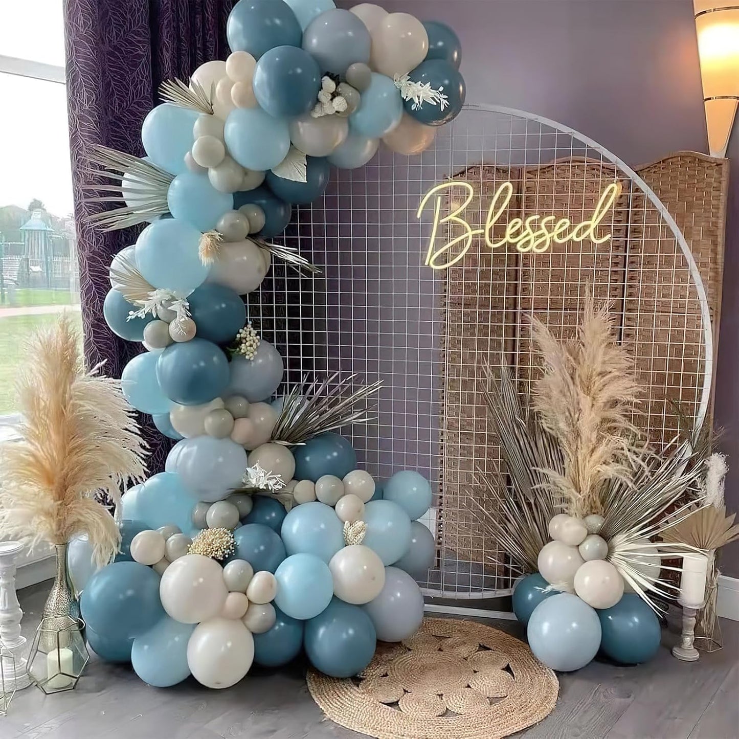 PartyWoo Dusty Blue Balloons - 140-Piece Slate Blue Boho Balloon Arch Kit for Baby Showers & Graduations
