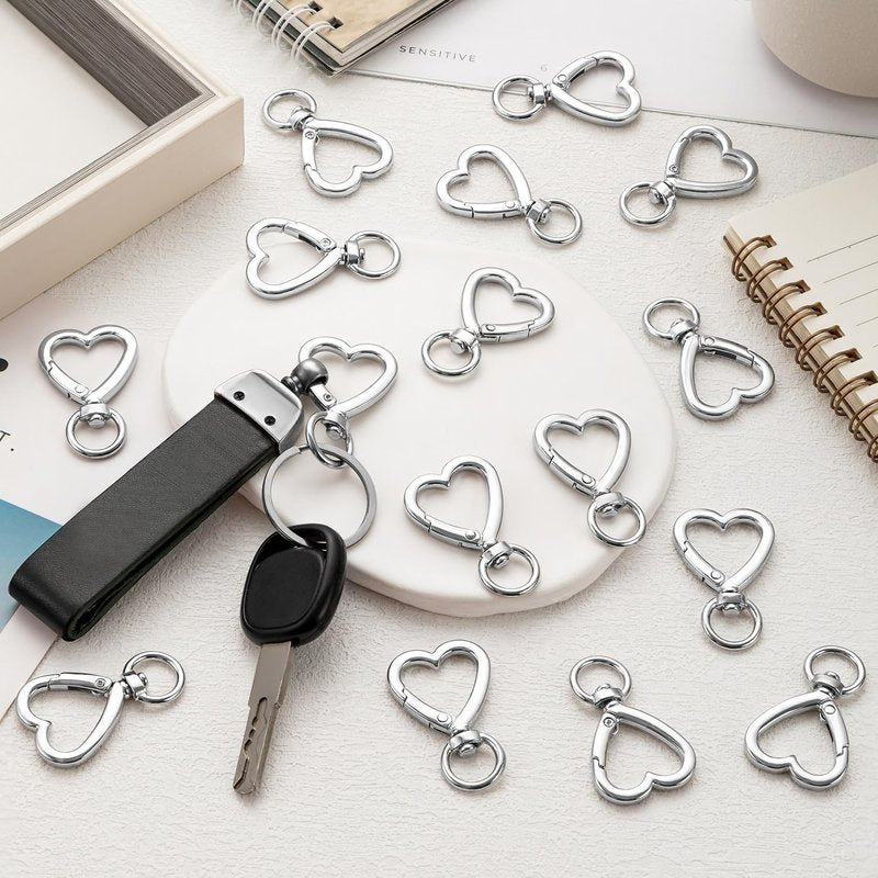 Metal Heart Shape Keychain, 20pcs Sliver Heart Carabiner Clips for Keys, Snap Hook Keychain Clip for Wristlets, Card Holders and Picture Keychains