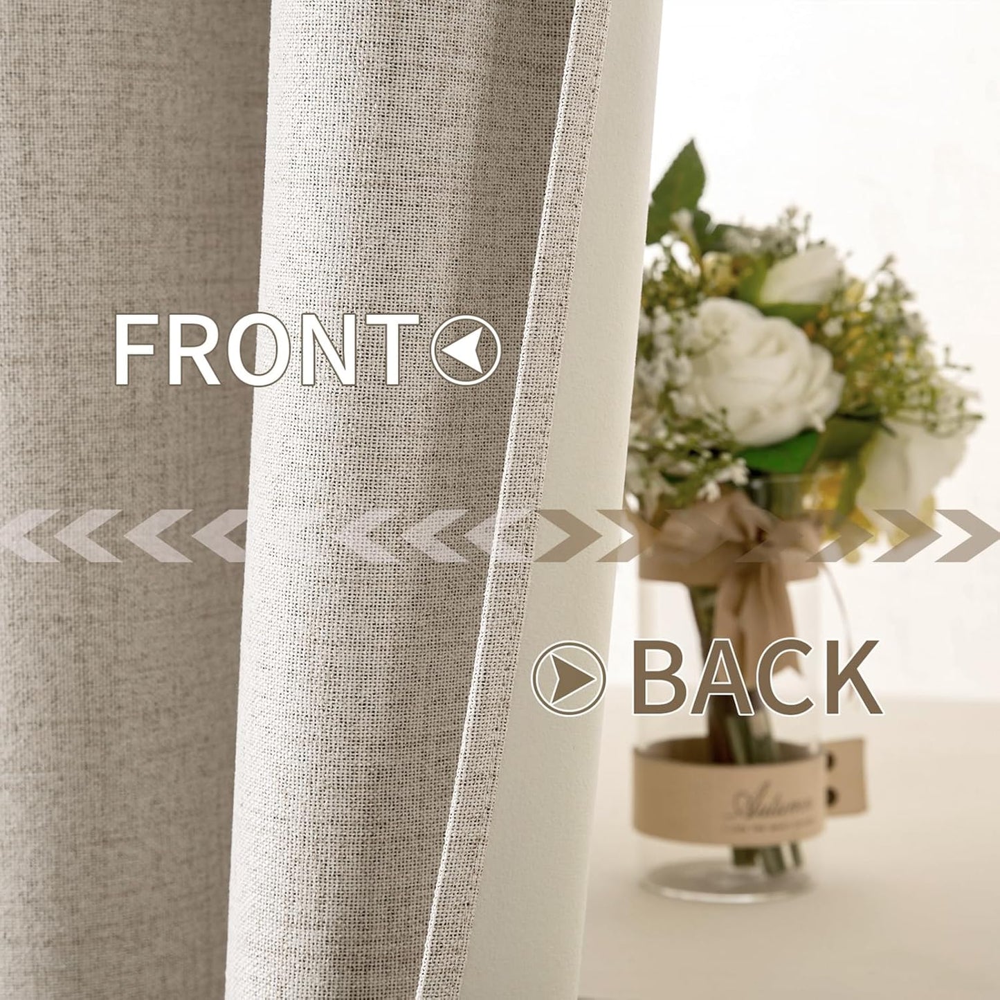 MIULEE 100% Blackout Linen Textured Curtains - Thermal Insulated Room Darkening Drapes | 52 x 108 Inch (2 Panels)