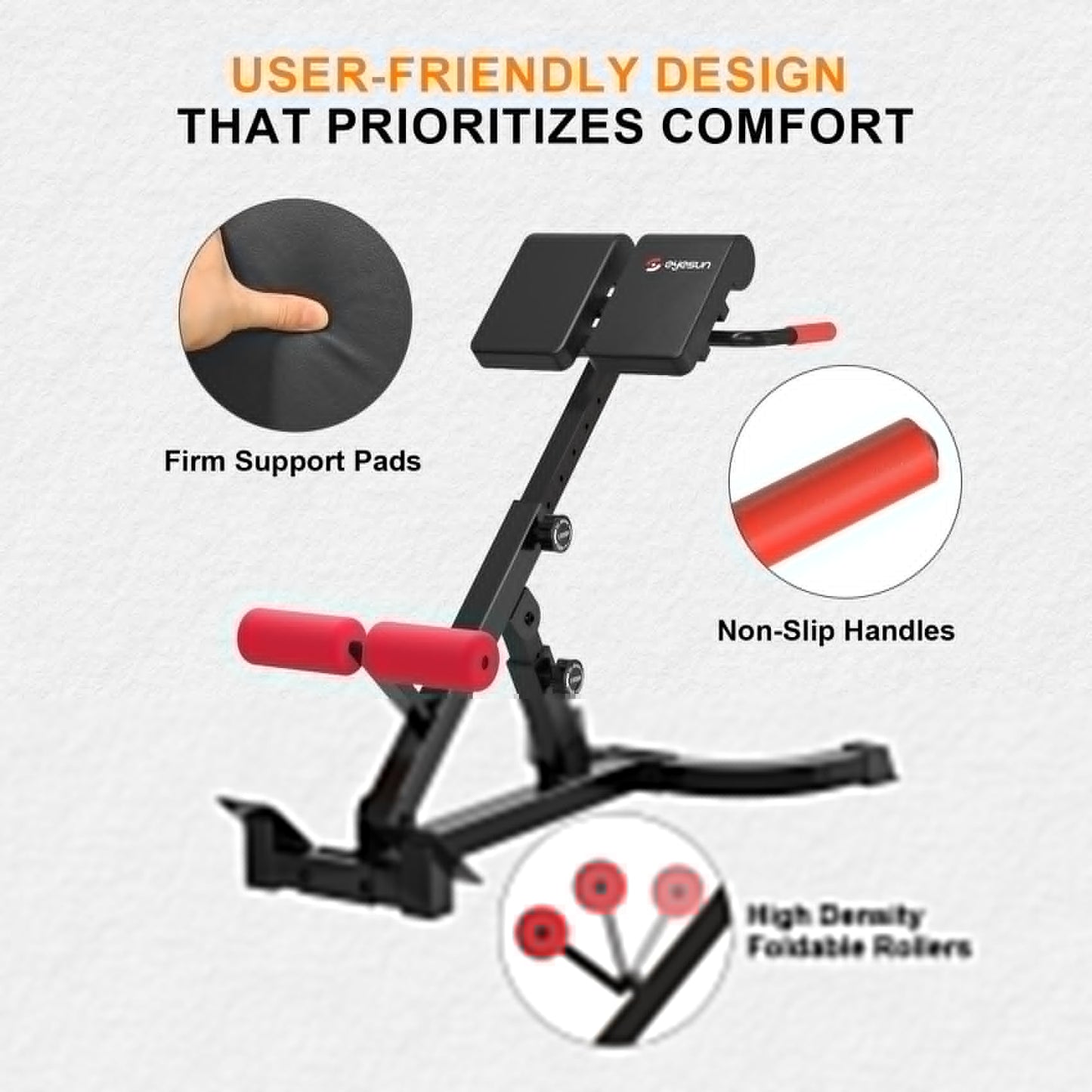 Roman Chair,Foldable Back Extension Machine,Adjustable Ab Back Extension Machine,Core Strength Trainer,Back Exercise Machine for Glute,Ab Workouts,Full All-in-One Body Workout&Home Gym Fitness(Red)