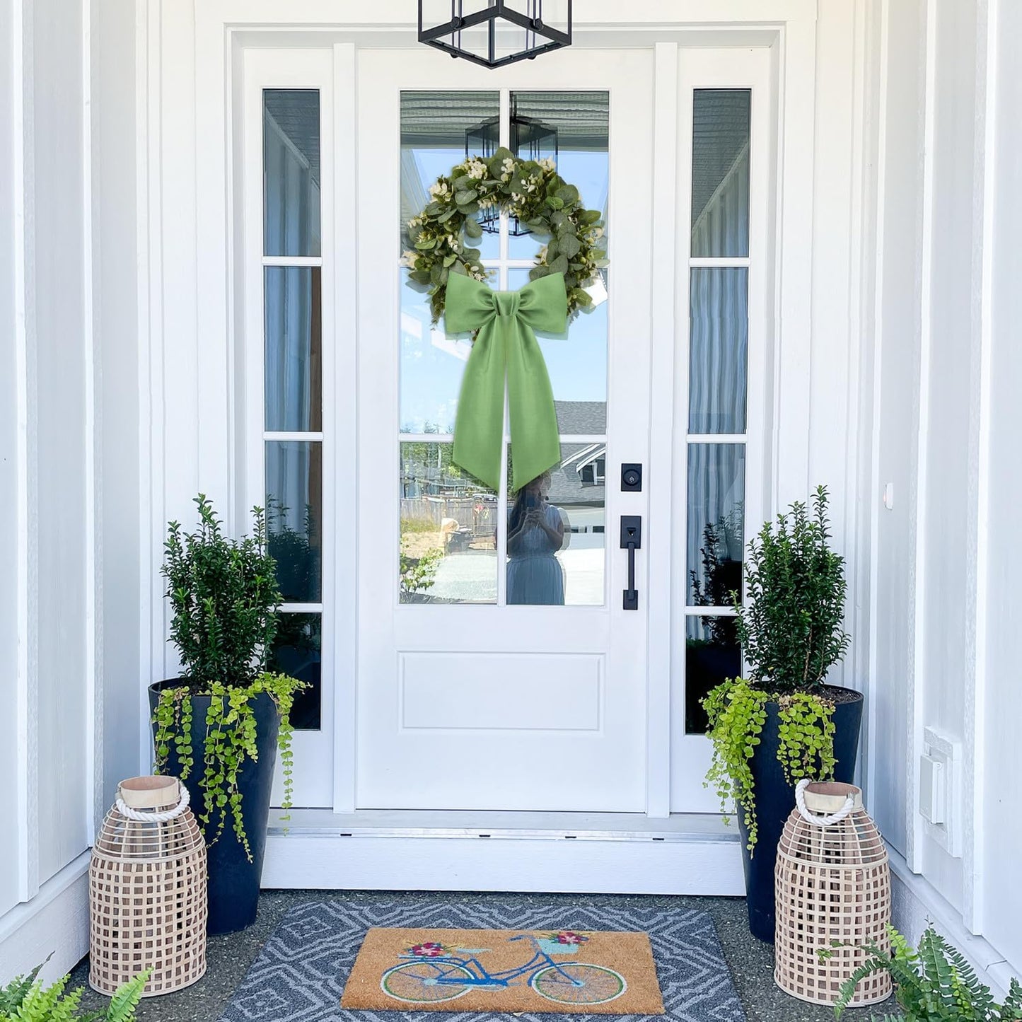 Skiennix Sage Green Wreath Sash - Elegant Linen Ribbon Bow for Front Door & Porch Decor | 2 Pcs