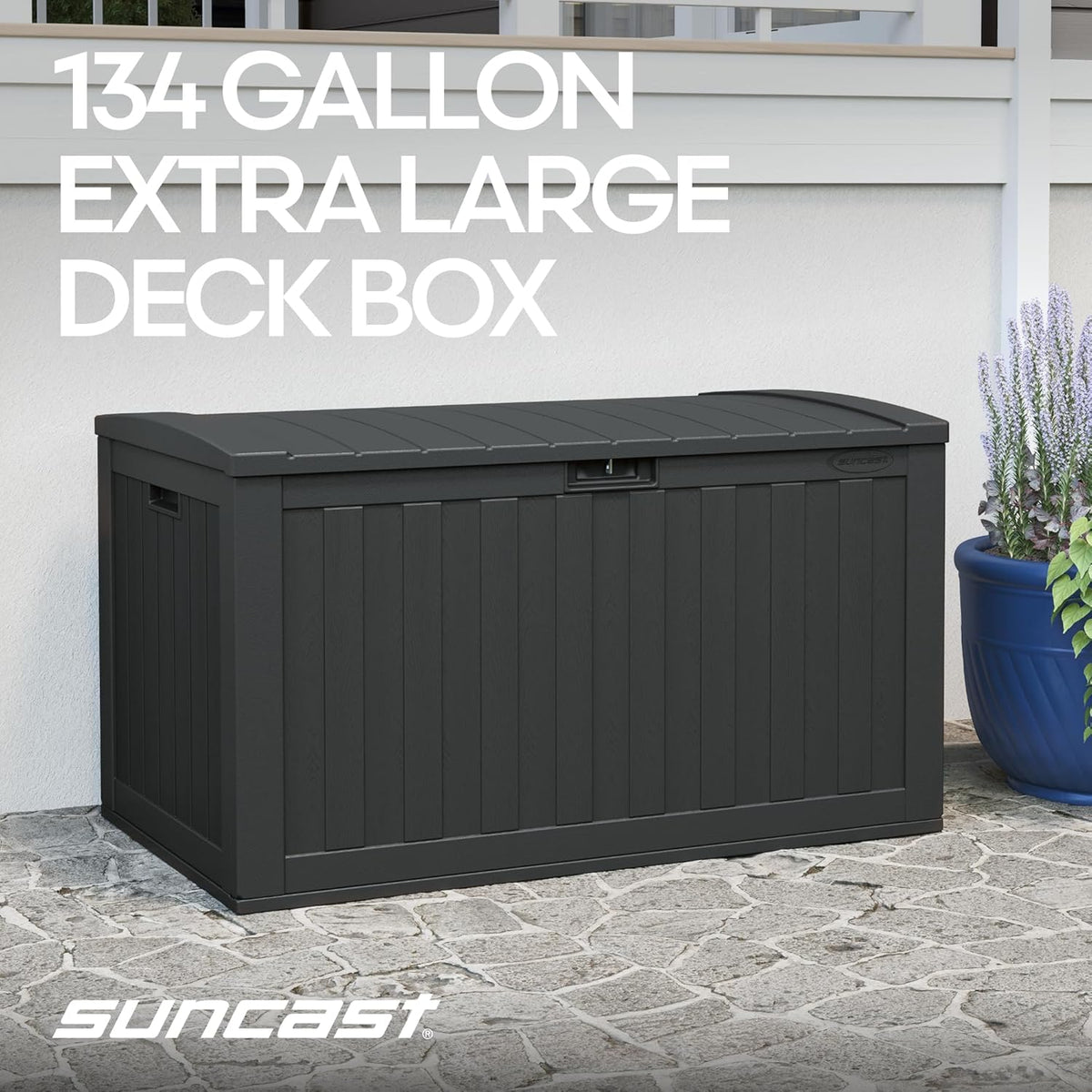 Suncast 134-Gal. Resin Outdoor Patio Deck Box - Extra-Large Storage Solution in Iron Ore