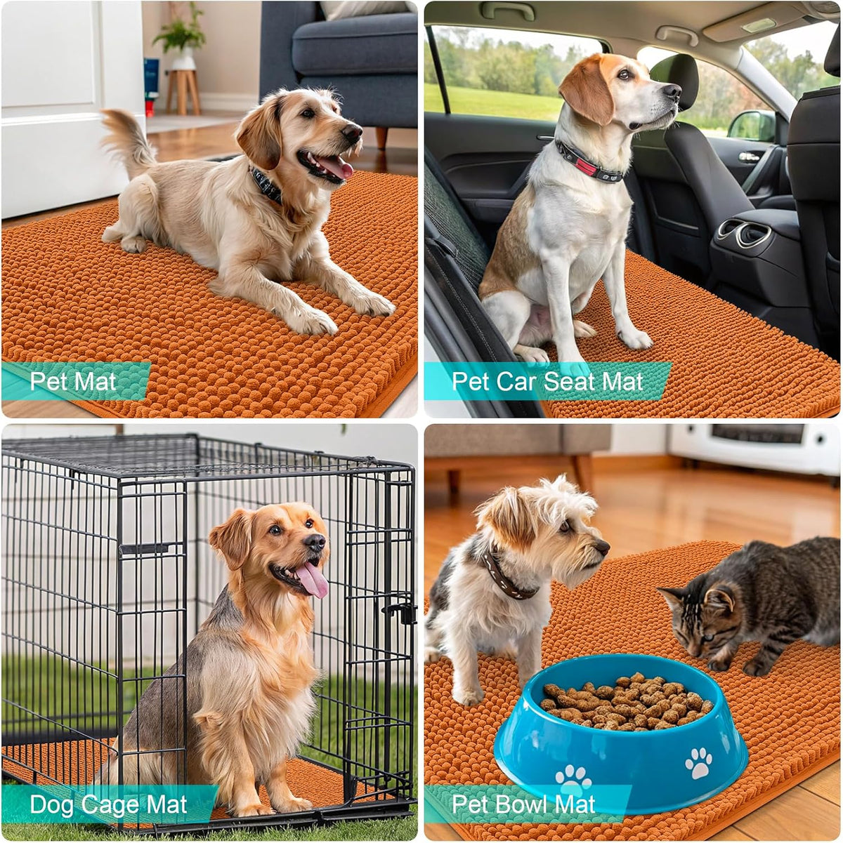 OLANLY Dog Door Mat - Absorbent Non-Slip Chenille for Muddy Paws | 34x21, Quick Dry, Indoor Entryway Carpet, Clay