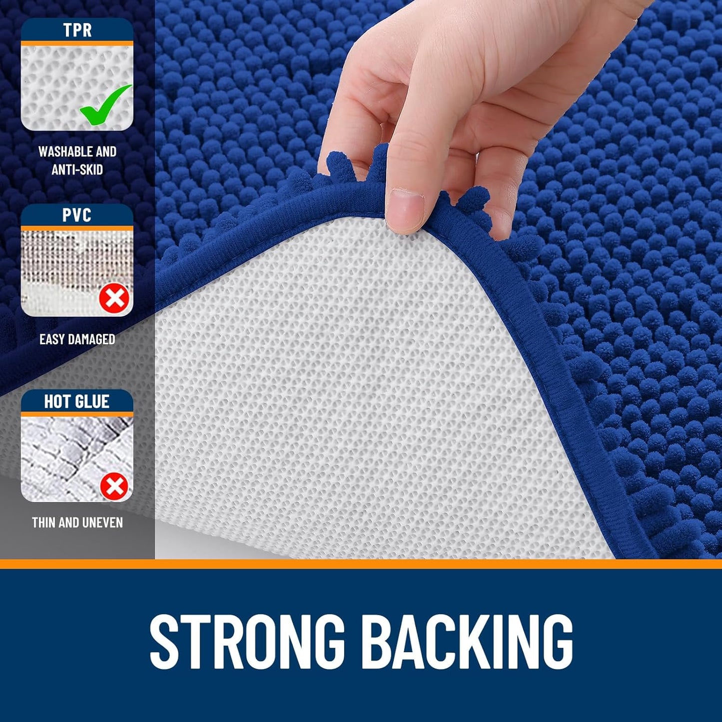OLANLY Large Bath Rugs - Extra Soft Chenille with Rubber Backing | Quick Dry, Machine Washable, 50x30 Royal Blue