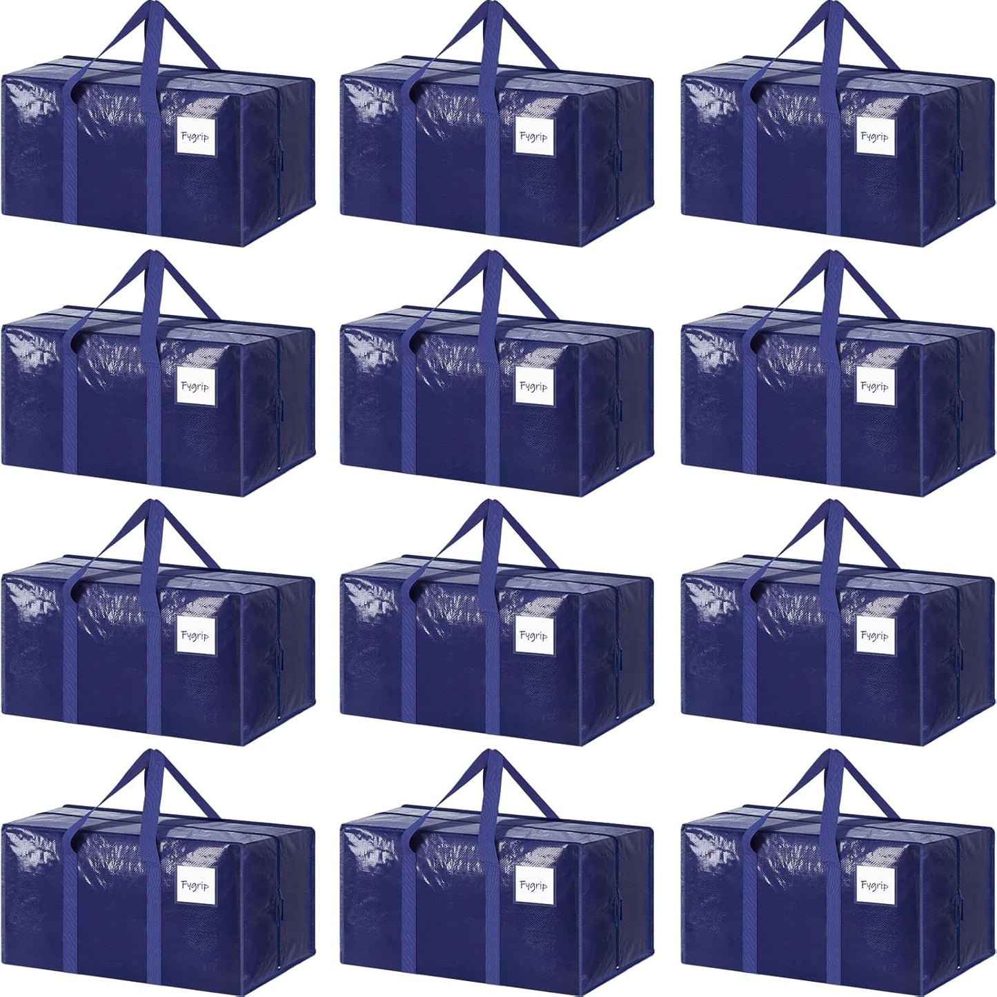 Skiennix Extra Heavy Duty Moving Bags - 12 Pack with Strong Zipper & Comfortable Handles | Dark Blue Storage Totes