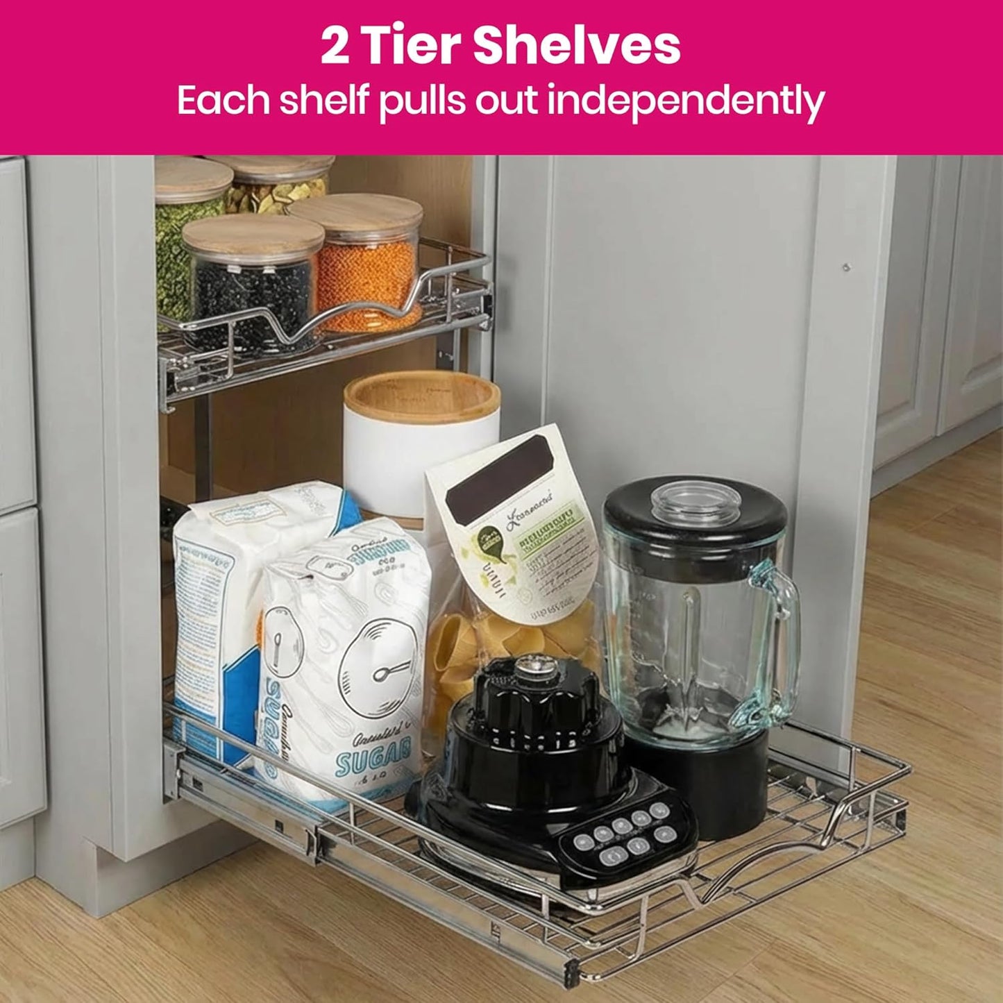 2-Tier Cabinet Organizer by [Brand Name] - Heavy-Duty Steel Frame with Full-Extension Shelves | Easy Install for Kitchen & Pantry, 14" W x 21" D x 16.5" H