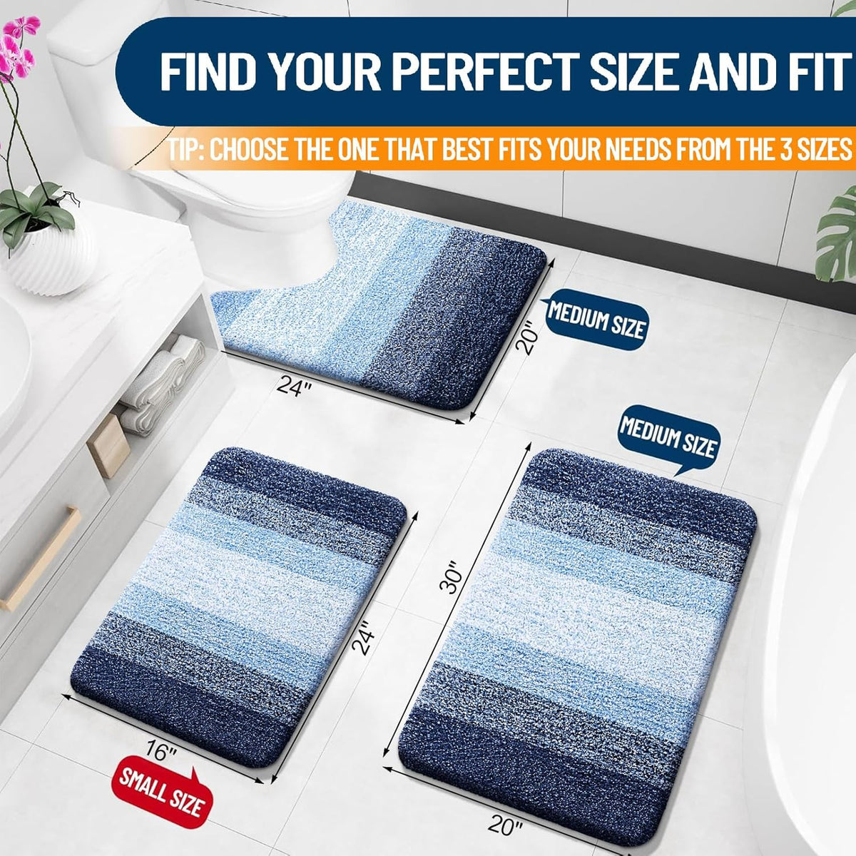 OLANLY Bathroom Runner Rug - Extra Soft Microfiber Mat with Rubber Backing | Quick Dry, Washable, 44x20 Navy