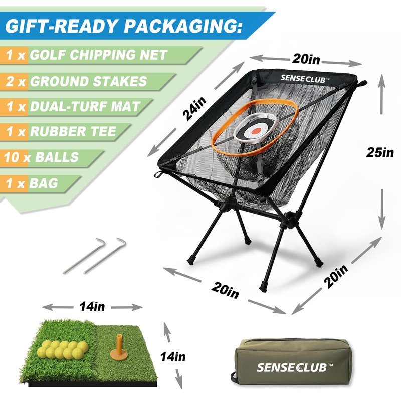 SENSECLUB Foldable Chipping Net, Indoor Chipping Net with Mat, Practice Golf Net Chipping Target, Outdoor Backyard Golf Game Gifts for Golfer