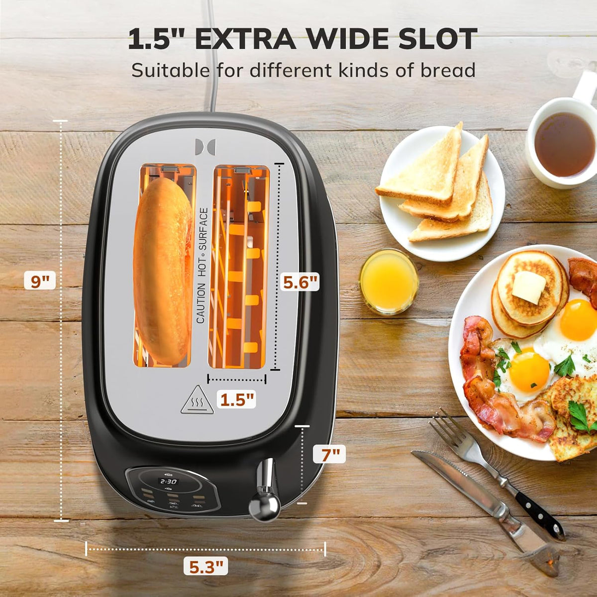 Keenstone 2-Slice Smart Touch Screen Toaster - Retro Stainless Steel with 6 Browning Levels & Removable Crumb Tray | Black