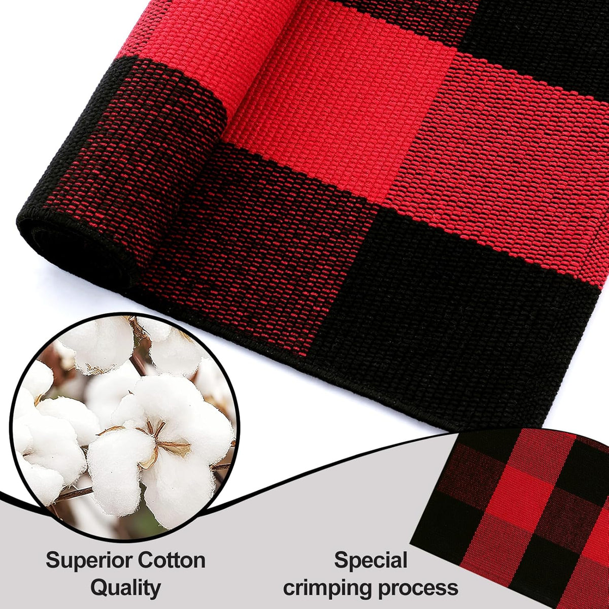 OLANLY Buffalo Plaid Rug - Washable Red and Black Cotton Checkered Doormat | 2'4" x 3'7" for Indoor/Outdoor Use
