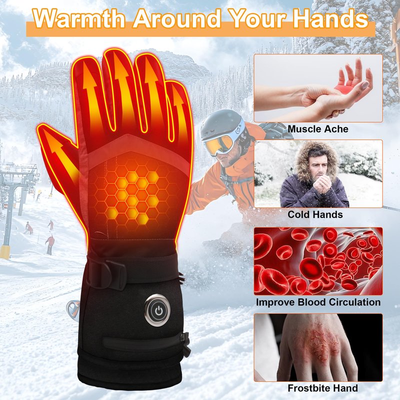 Rabbitroom Upgraded 5V 6000mAh Rechargeable Heated Gloves for Men Women, 3 Heating Levels Waterproof Non-Slip Design Ideal Hand Warmers Perfect for Hunting Skiing Driving Fishing Outdoor Work(Medium)
