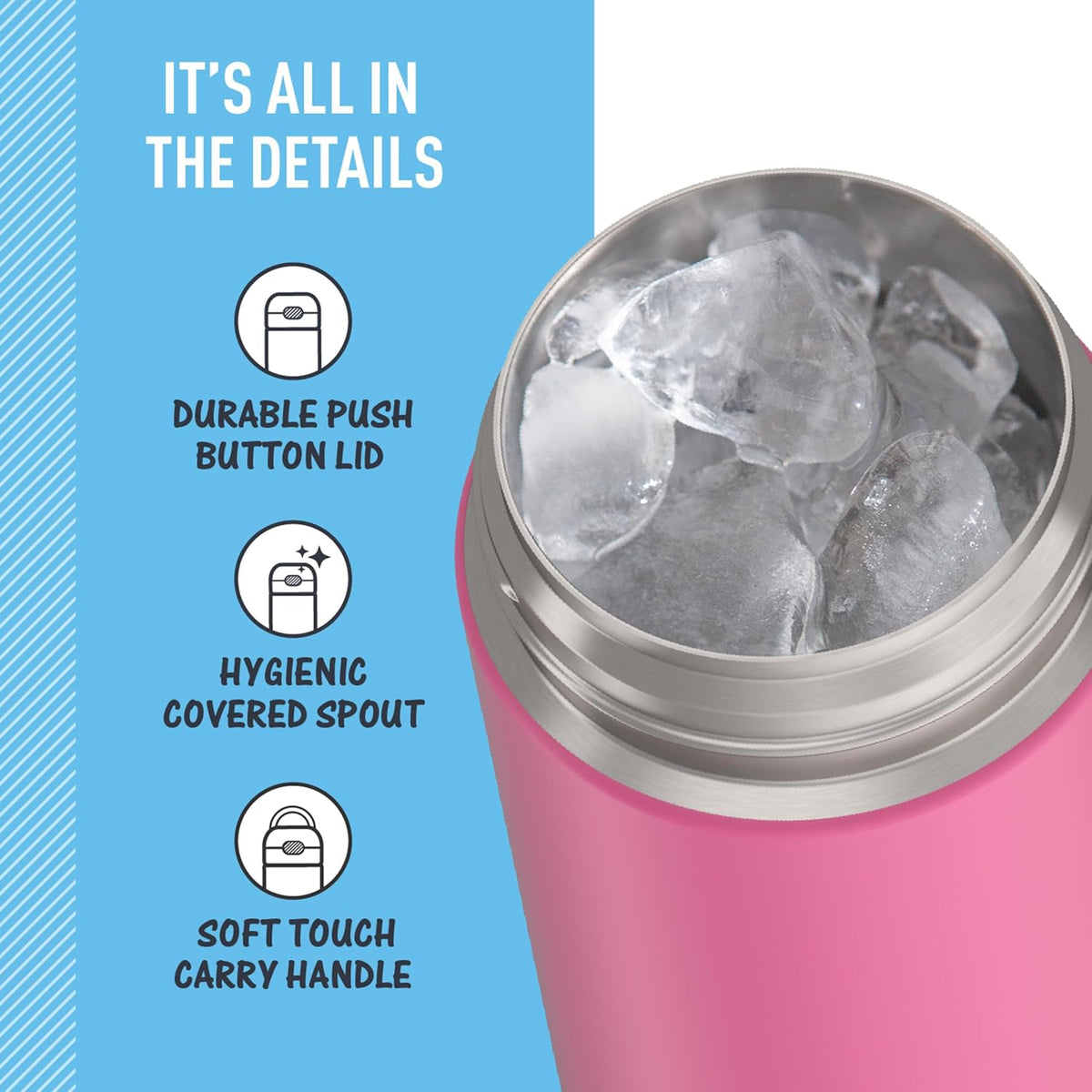 THERMOS FUNTAINER 16 Ounce Vacuum Insulated Stainless Steel Bottle - Neon Pink, Wide Spout Lid