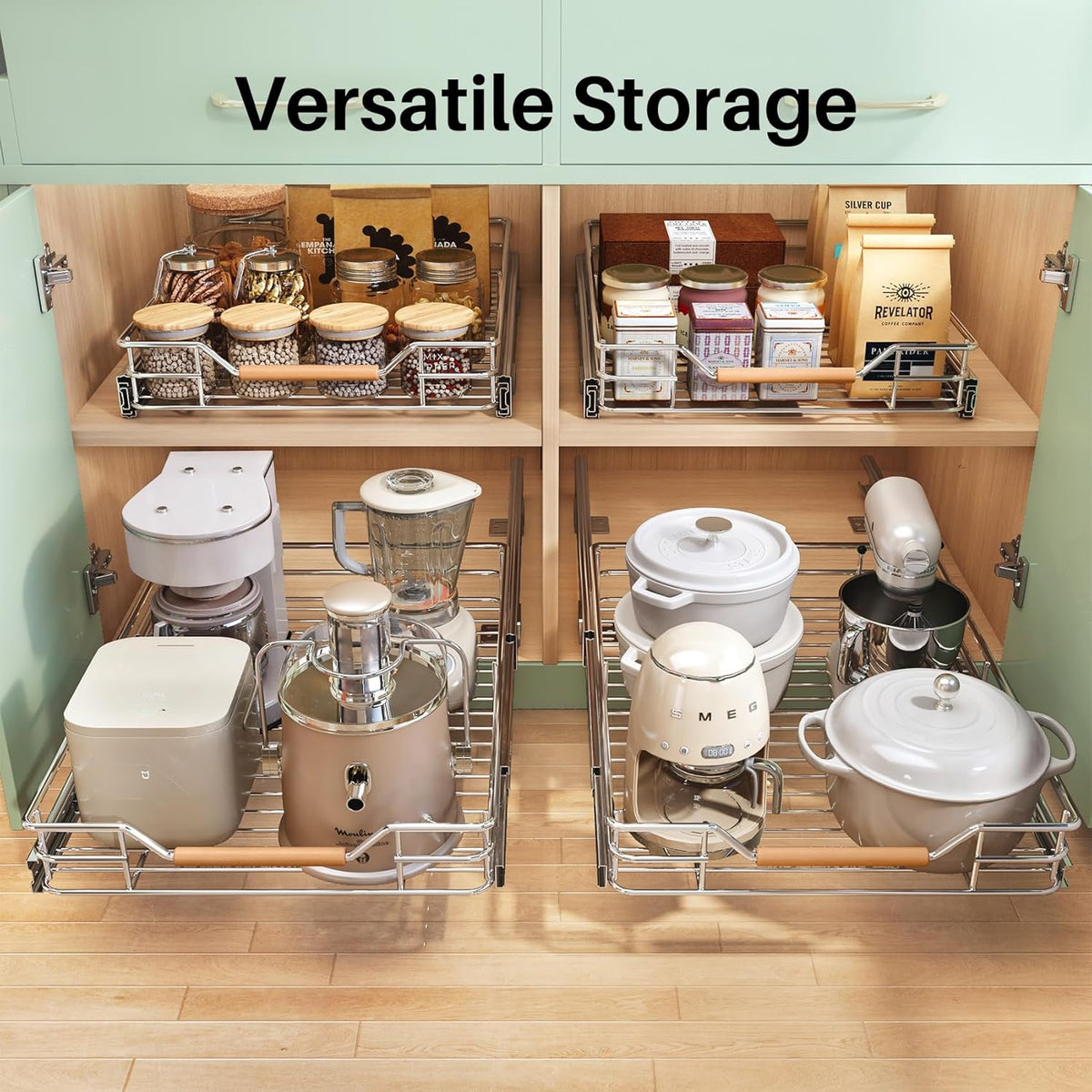 Skiennix Pull-Out Cabinet Organizer - Heavy-Duty Sliding Shelves for Pots & Pans | 15"W x 21"D