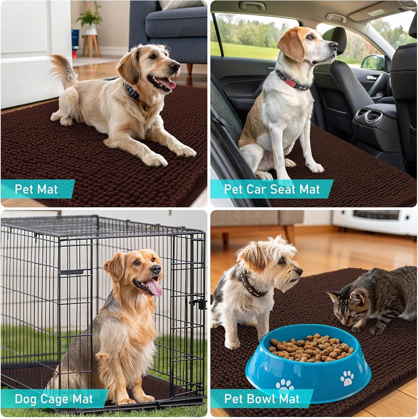 OLANLY Dog Door Mat - Absorbent Non-Slip Mud Mat for Dogs | Quick Dry Chenille, 50x30, Brown