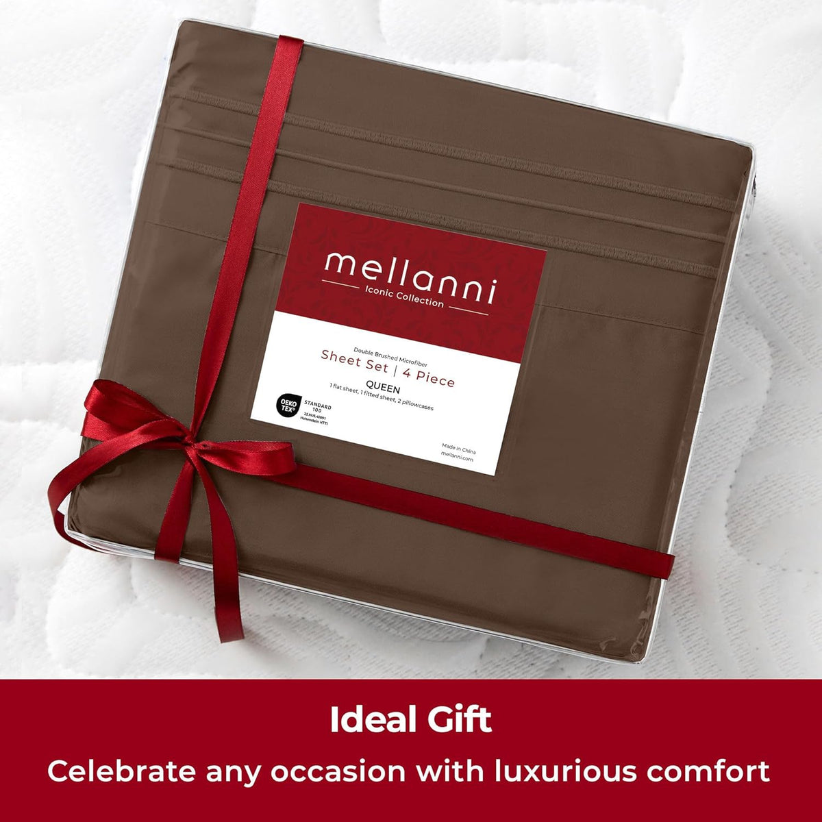 Mellanni Extra Deep Split King Sheets - Hotel Luxury Bedding Set | Ultra Soft, Cooling, Stain Resistant (Brown)