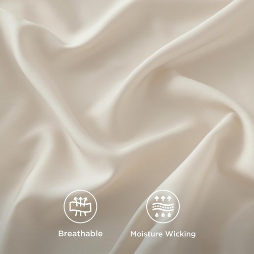 Bedsure Cooling Bed Sheets - Breathable Rayon from Bamboo | Full Size, Deep Pocket Up to 16 Inches, Light Beige