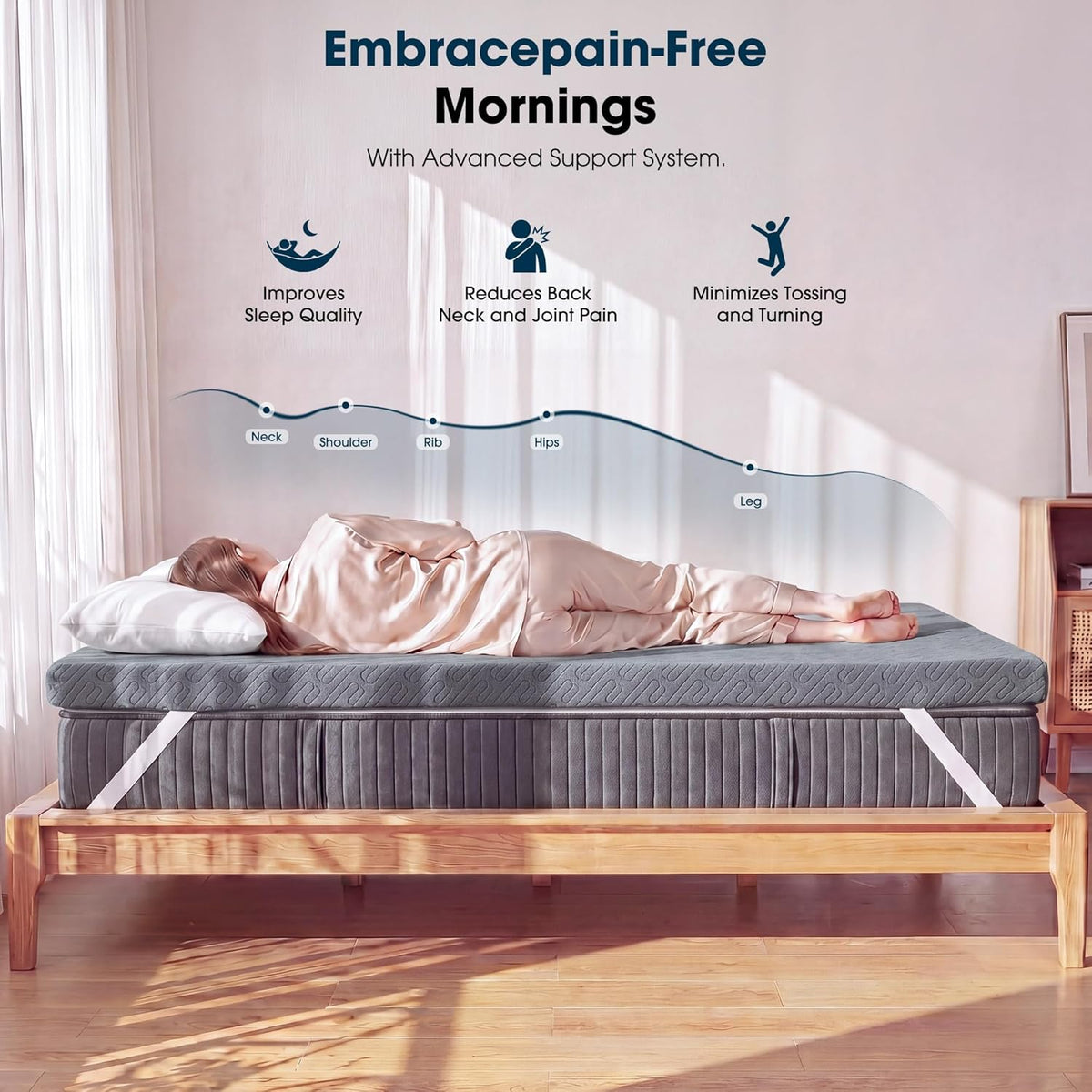 VALUXE Gel Memory Foam Mattress Topper - Full Size Cooling Pad for Pressure Relief - Grey with Washable Bamboo Cover