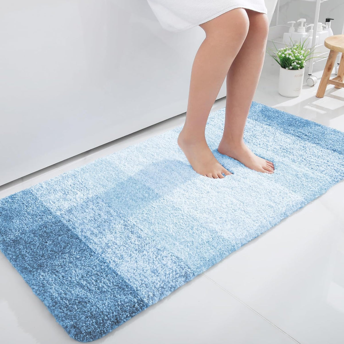OLANLY Large Bath Rugs - Extra Soft Microfiber Mat 50x30 | Quick Dry, Machine Washable, Sky Blue