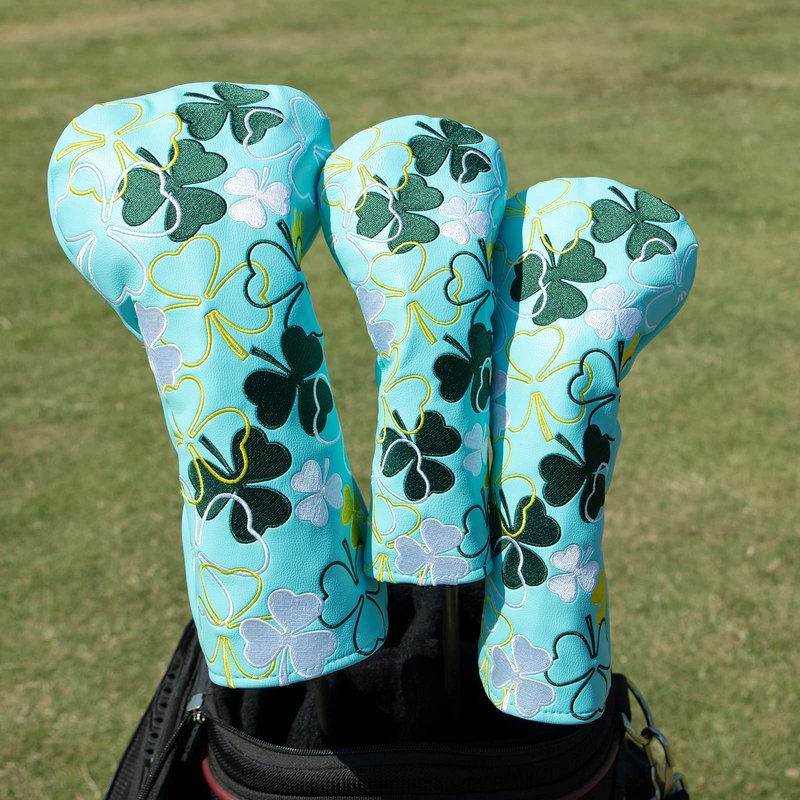 Lucky Shamrock Golf Fairway Wood Head Cover, White Leather Golf Club Covers for Woods, Rotatable #3 4 5 7 X Fairway Headcover for Women/Men Golfer