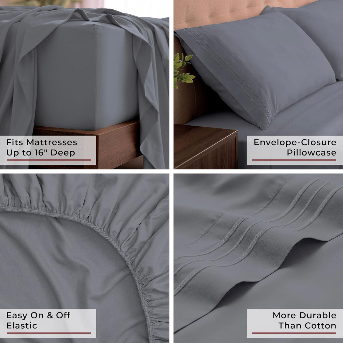 Mellanni King Sheets Set - 4 PC Hotel Luxury Bedding | Extra Soft, Cooling, Wrinkle-Resistant (Mineral Gray)