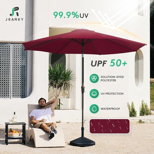 JEAREY 9FT Outdoor Patio Umbrella - Market Umbrella with Push Button Tilt & Crank | UV Protection, Waterproof, Brick Red