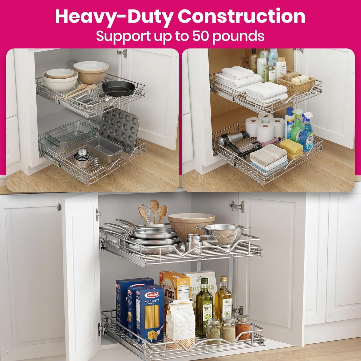 2-Tier Cabinet Organizer by [Brand Name] - Heavy-Duty Steel Frame with Full-Extension Shelves | Easy Install for Kitchen & Pantry, 14" W x 21" D x 16.5" H