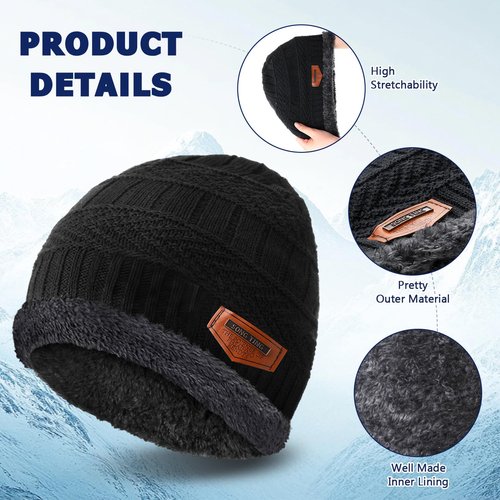 Cutecrop 30 Pcs Winter Beanie Hats and Scarf Set Neck Warmers Fleece Knitted Beanie Caps Thick Unisex for Donation Homeless (Black)
