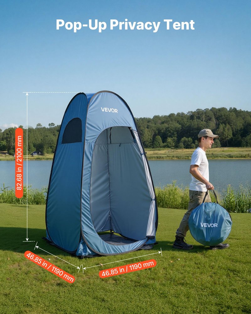 VEVOR Pop up Privacy Tent, Instant Portable Privacy Tent Changing Room with Ground Stakes, Ropes, and Carry Bag, 190T Polyester with Silver Coating, Quick Setup, for Camping, Beach, Fishing, Blue