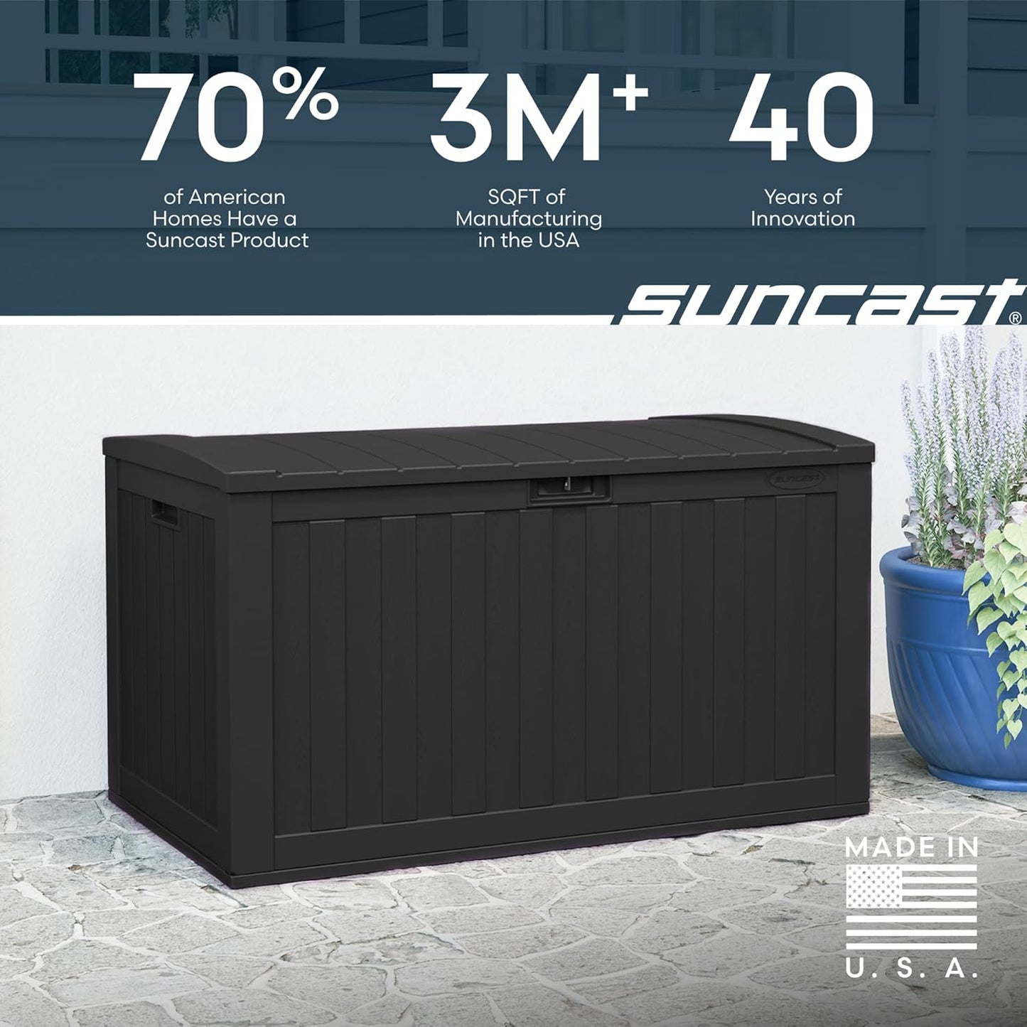 Suncast 134-Gal. Resin Outdoor Patio Deck Box - Extra-Large Storage Solution in Iron Ore