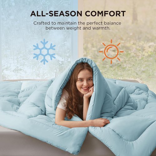 Bedsure Comforter Duvet Insert - All-Season Quilted Down Alternative Bedding, Light Spa Blue, Full Size 86 x 82 Inches