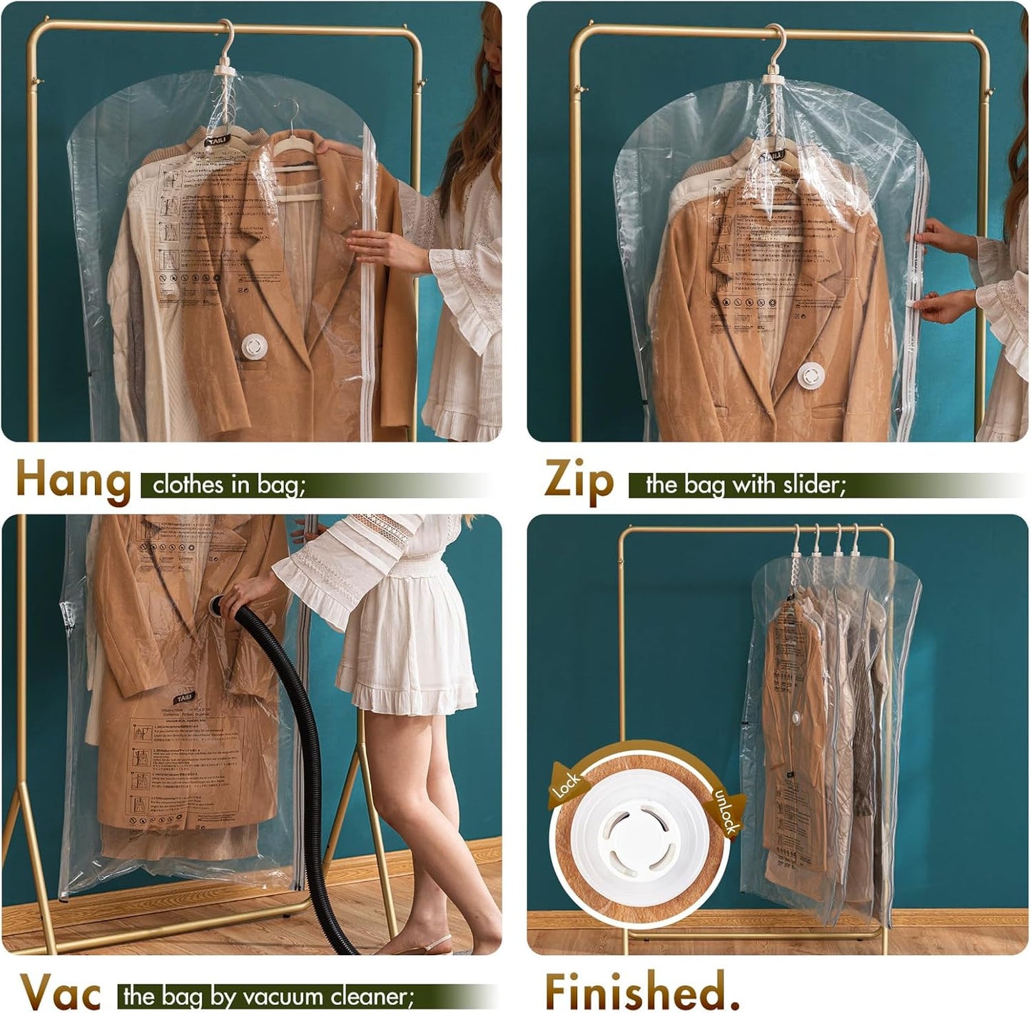 TAILI Vacuum Sealer Bags - Space-Saving Storage for Clothing & Travel | Jumbo Clear 6-Pack