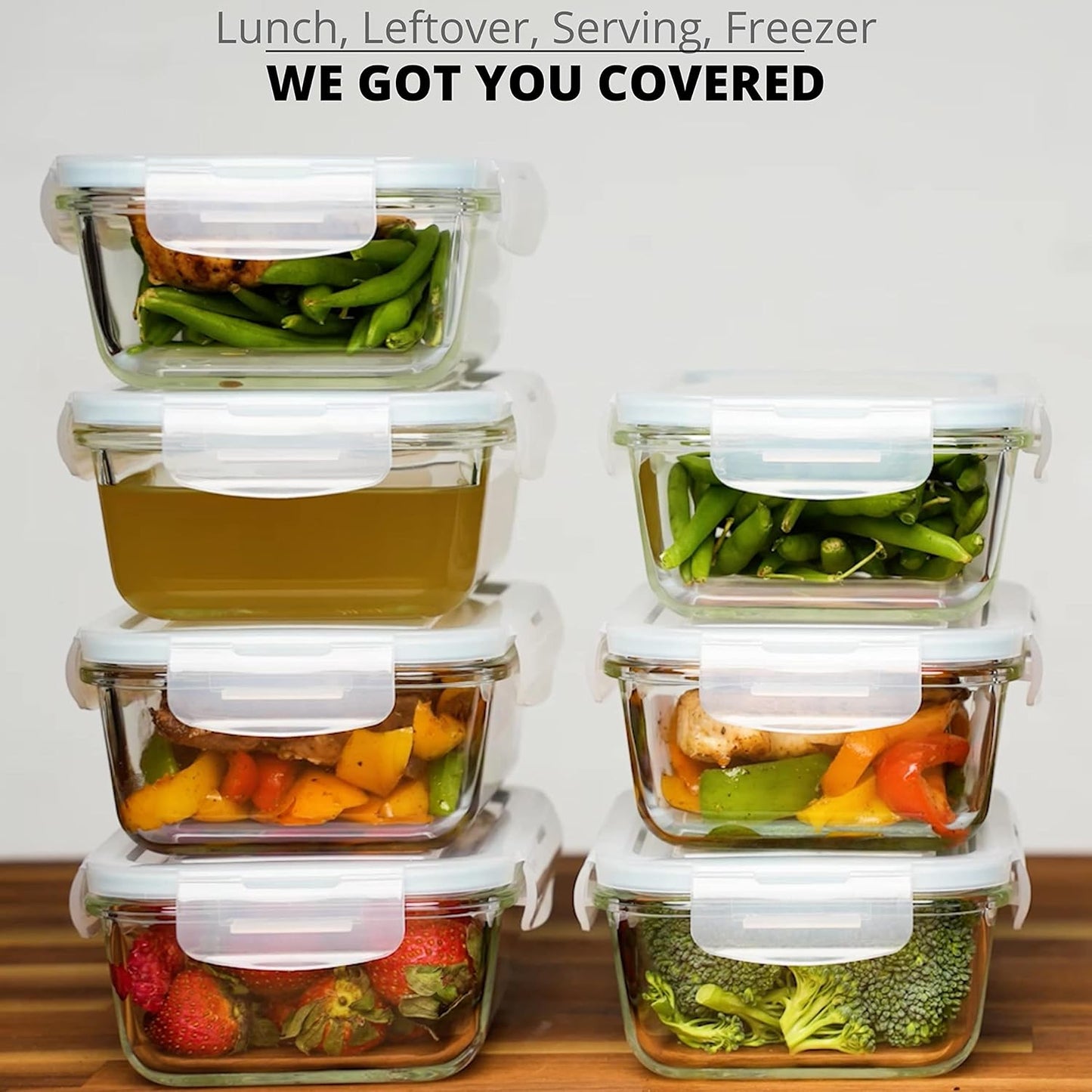 Razab 30 Oz Glass Meal Prep Containers - 16 Pc Set | Airtight, Leak-Proof, BPA-Free, Oven & Dishwasher Safe