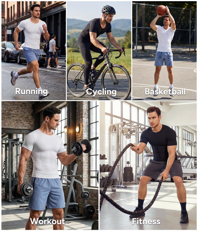 Nebility Mens Compression Shirt - Shapewear Men Slimming Undershirts Black Short Sleeve Sports Athletic Workout Shaper Tank Tops Running Basketball