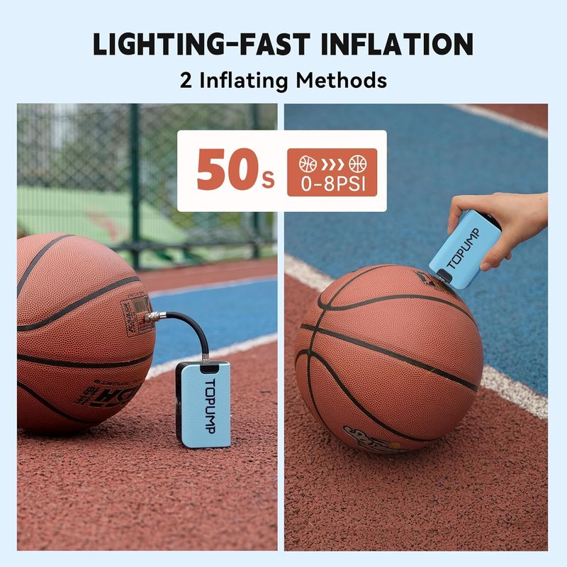 TOPUMP Electric Ball Pump with Inflation & Deflation, Portable Rechargeable Ball Pump with Pressure Gauge (Max 20PSI), Suitable for Basketball, Soccer, Volleyball and Rugby
