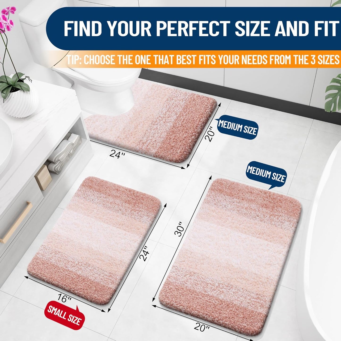 OLANLY Bathroom Runner Rug - Extra Soft Microfiber Mat with Rubber Backing | Quick Dry, Washable, 47x20, Peach