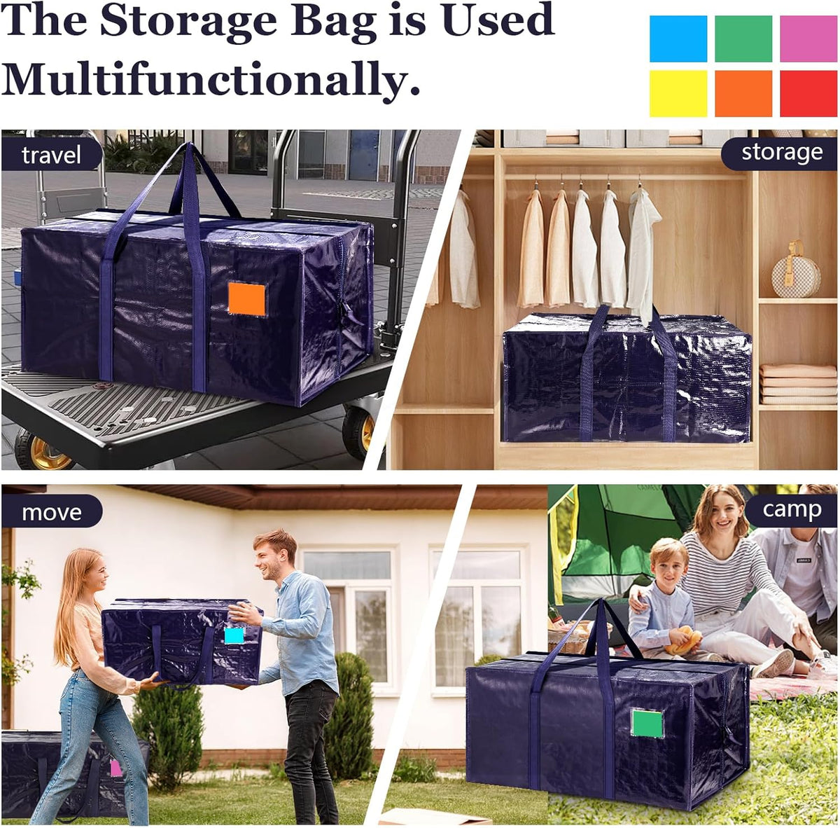 Skiennix 12 Pack Moving Bags - Extra Large 93L Heavy Duty Waterproof Storage Totes | Dark Blue