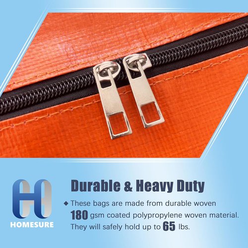 HOMESURE Large Water-Resistant Moving Bags - 12 Pack Heavy Duty Storage Totes with Zippers & Handles | Space-Saving Orange Design