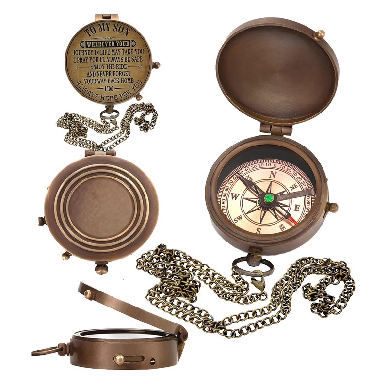 Son Gift, Engraved Brass Compass Gift to My Son/to Our Son/Nautical Gift for Son from Dad/Gift to Son from Mom A Perfect and Unique Gift with Leather Case
