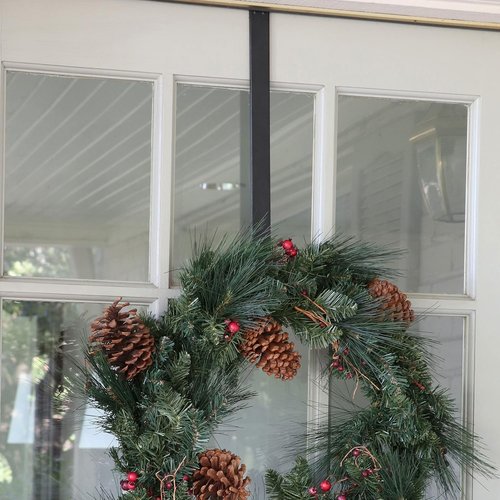 Haute Decor Adjustable Length Over The Door Wreath Hanger Hook - 2-Pack | Strong Matte Black, Holds Up to 20 lbs.