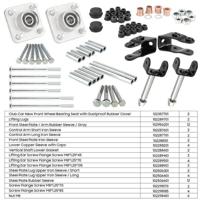10L0L Deluxe Golf Cart Front End Repair Kit for Club Car Precedent 2004-Up and Tempo 2007-2023 Gas & Electric, Precedent Front Suspension Bushings Bolts Rebuild Kit